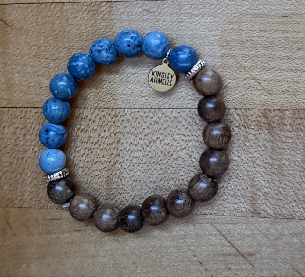 Kinsley Armelle Blue and brown bead stretch bracelet 6.5”7” New